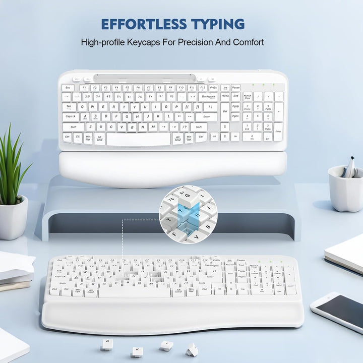Teclado inalámbrico ergonómico con reposamuñecas acolchado, teclas...