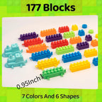 177 piezas de bloques de construcción grandes de 1 x 1-1 x 3 pulgadas para niños pequeños - Juego de ladrillos con autos y placa base, juguete educativo STEM para bloques de niños