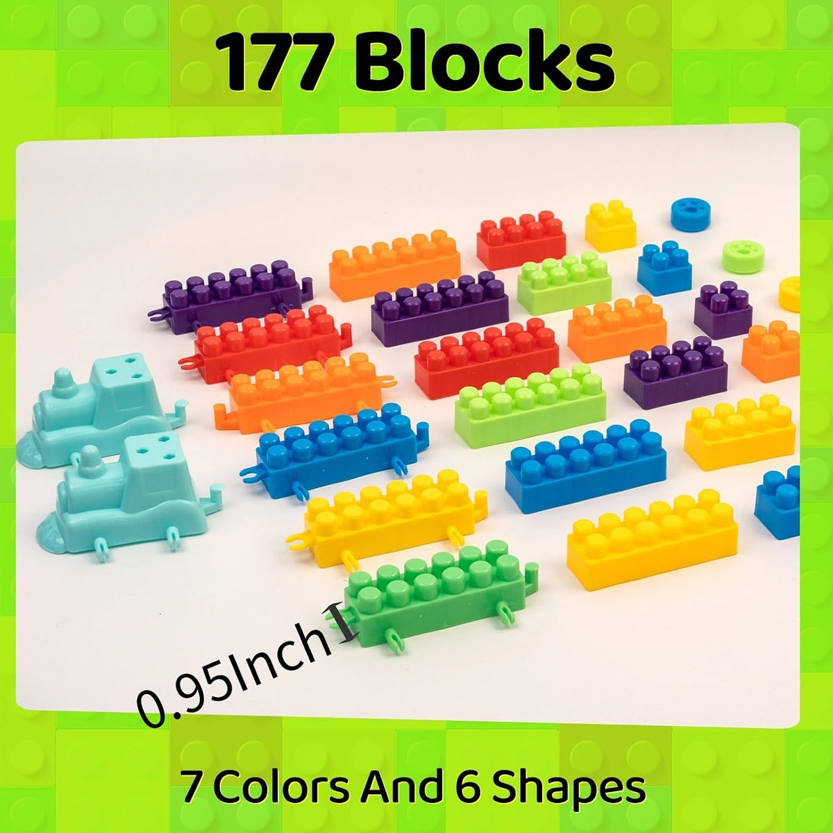 177 piezas de bloques de construcción grandes de 1 x 1-1 x 3 pulgadas para niños pequeños - Juego de ladrillos con autos y placa base, juguete educativo STEM para bloques de niños