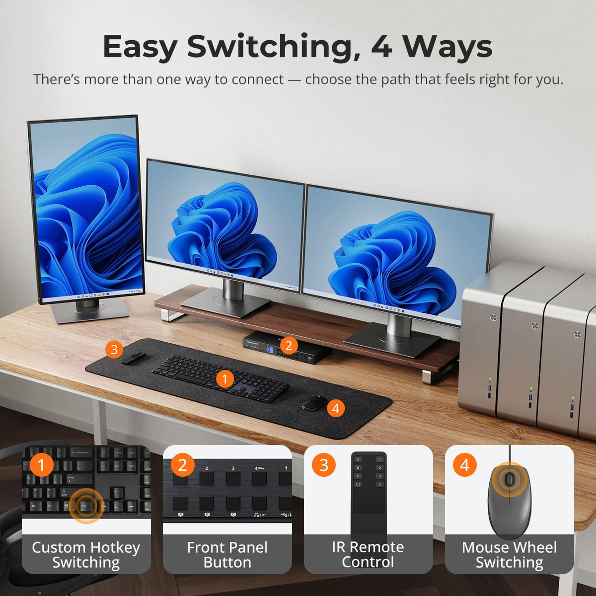 TESmart KVM Switch DisplayPort 4K@144Hz 3 Monitores 4 Computadoras USB 3.0