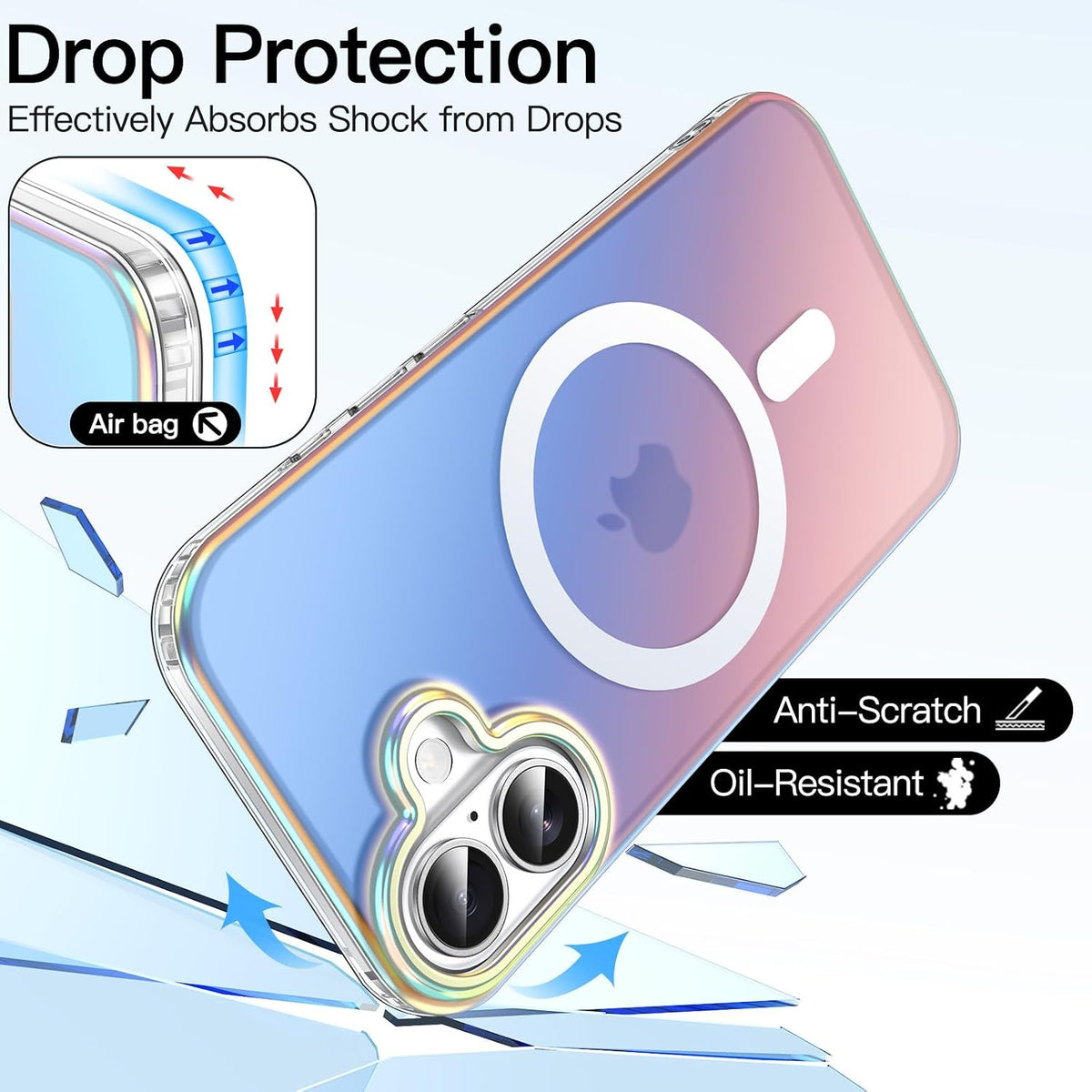 JETech Paquete de protector de lente de cámara y funda iridiscente para iPhone 17