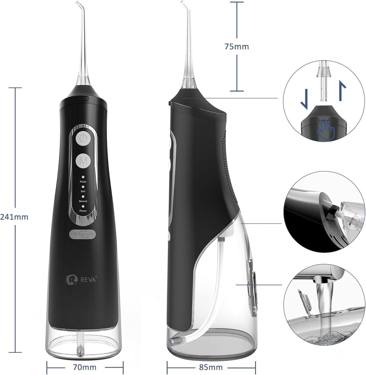 R REVA Irrigador dental inalámbrico para dientes, encías y aparatos...