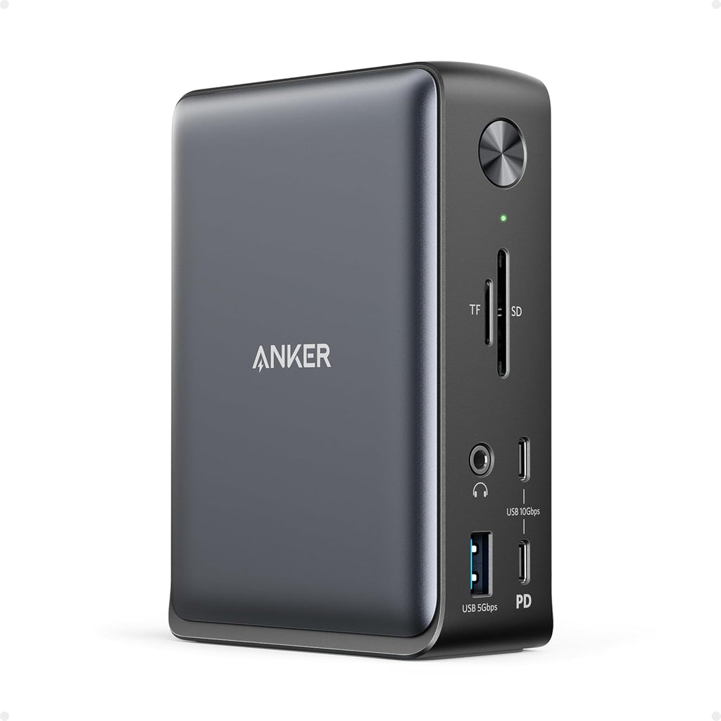 Estación de acoplamiento para laptop Anker, estación de acoplamiento USB-C de 13 en 1, triple pantalla con 2xHDMI y 1xDP, 10 Gbps USB-C y 5 Gbps USB-A, datos, Ethernet, audio, SD, carga de 85W para