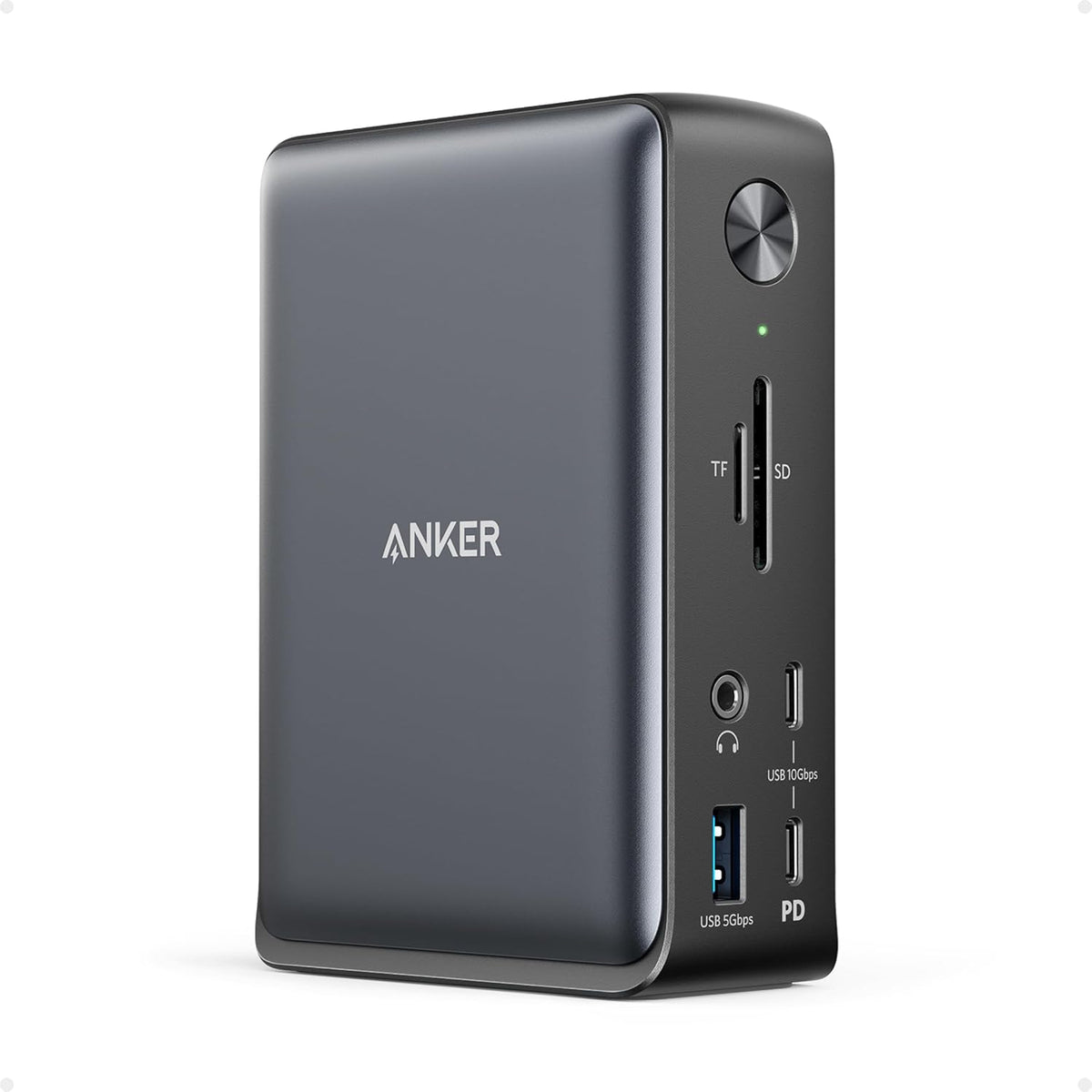 Estación de acoplamiento para laptop Anker, estación de acoplamiento USB-C de 13 en 1, triple pantalla con 2xHDMI y 1xDP, 10 Gbps USB-C y 5 Gbps USB-A, datos, Ethernet, audio, SD, carga de 85W para