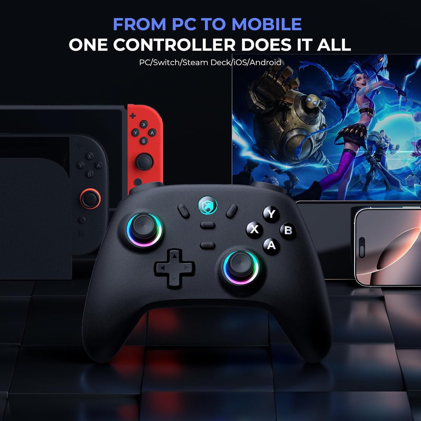 ECHTPower Wireless PC Gaming Controller - Hall Effect Joystick, 2.4...