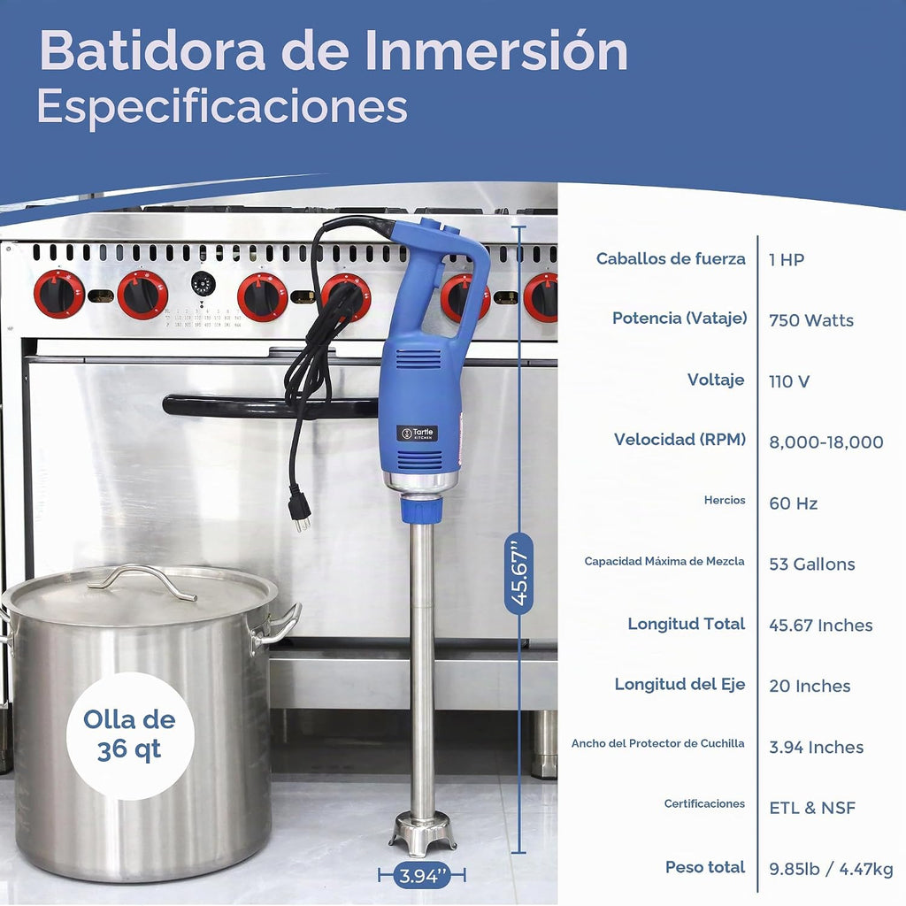 TK - Licuadora de inmersión comercial de 750 W, resistente para