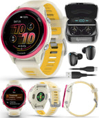 Garmin Forerunner 570 42mm Reloj inteligente avanzado GPS para correr y triatlón con pantalla AMOLED, funciones de entrenamiento y recuperación, aluminio frambuesa con banda translúcida hueso/mango