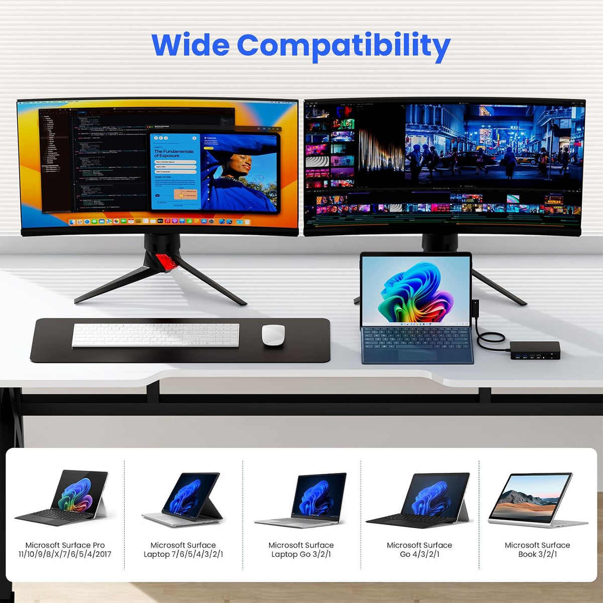 Estación de acoplamiento para superficie, pantalla triple 4K a 60Hz a través de HDMI, DP y USB C, 12 en 1 con adaptador de corriente de 120 W para Surface Laptop 5/4/3 y Surface Pro 11/10/9/8/7/X