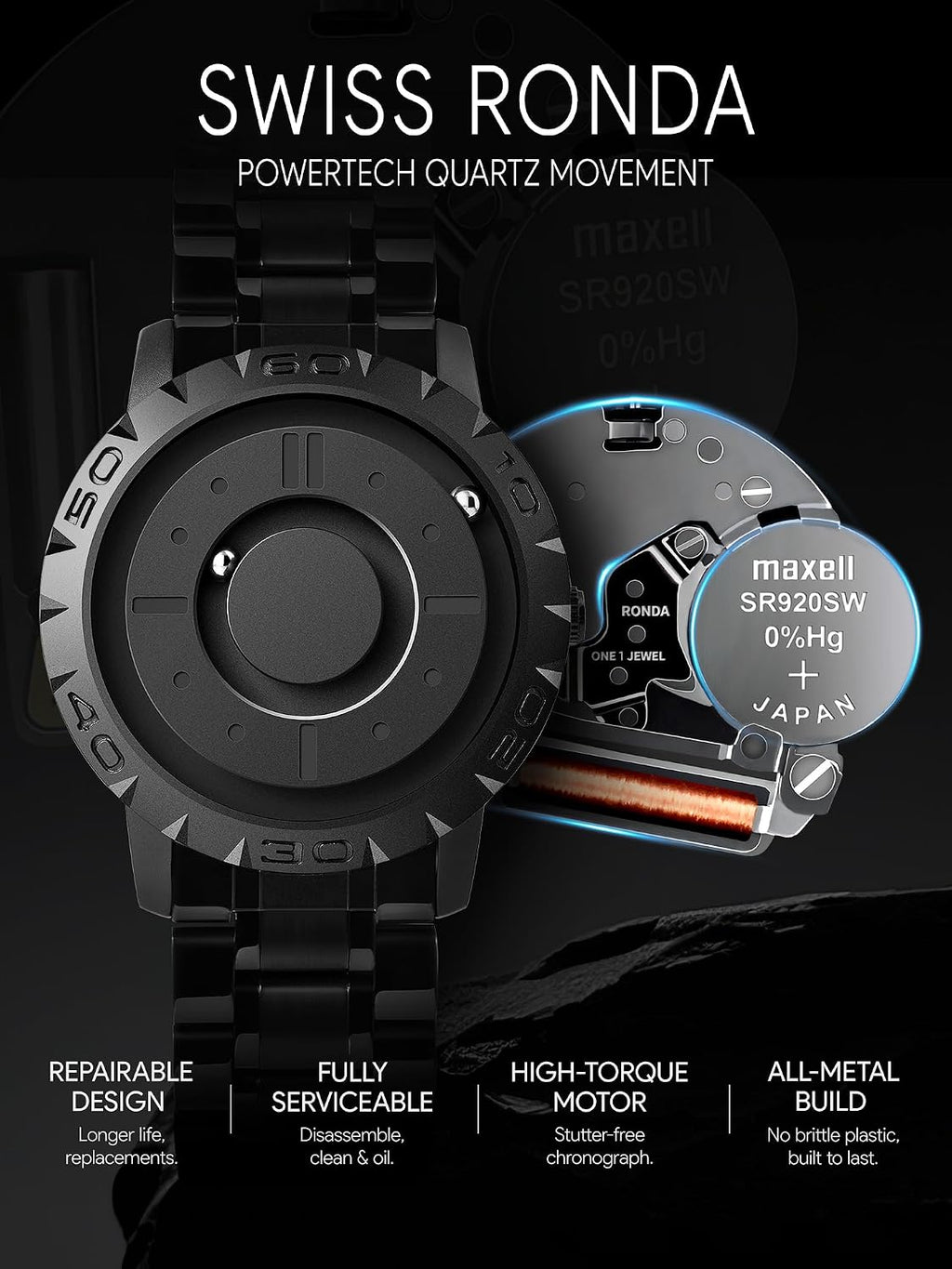 EUTOUR Reloj Magnético Esfera Flotante con Bolas 40mm Cuarzo Suizo 3/5ATM Correa 20mm