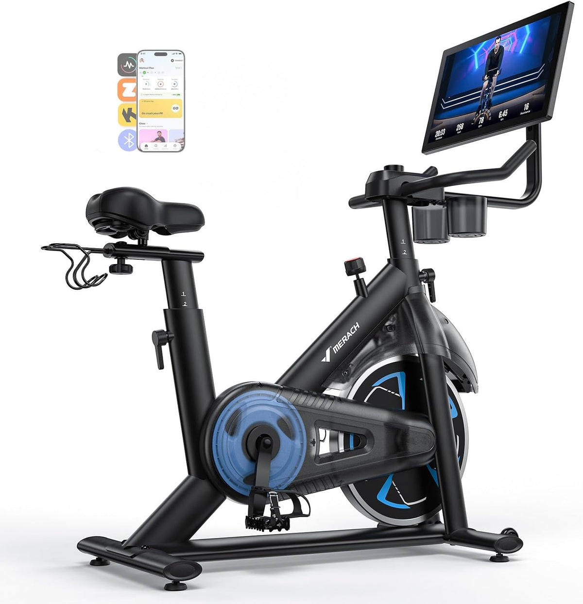 Bicicleta de Ejercicio MERACH con Pantalla, Pantalla HD de 21.5", Resistencia Magnética