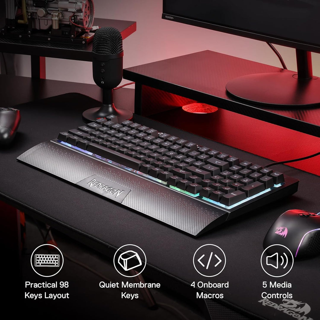 Redragon K515 Shiva - Teclado con cable para juegos RGB de membrana...