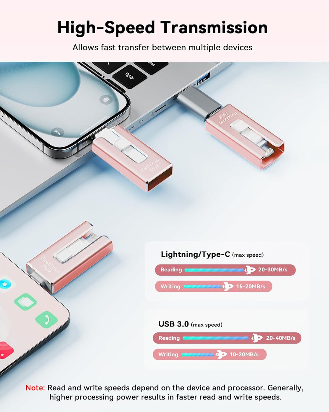 Unidad flash de 256 GB con certificación MFi para iPhone, memoria U...