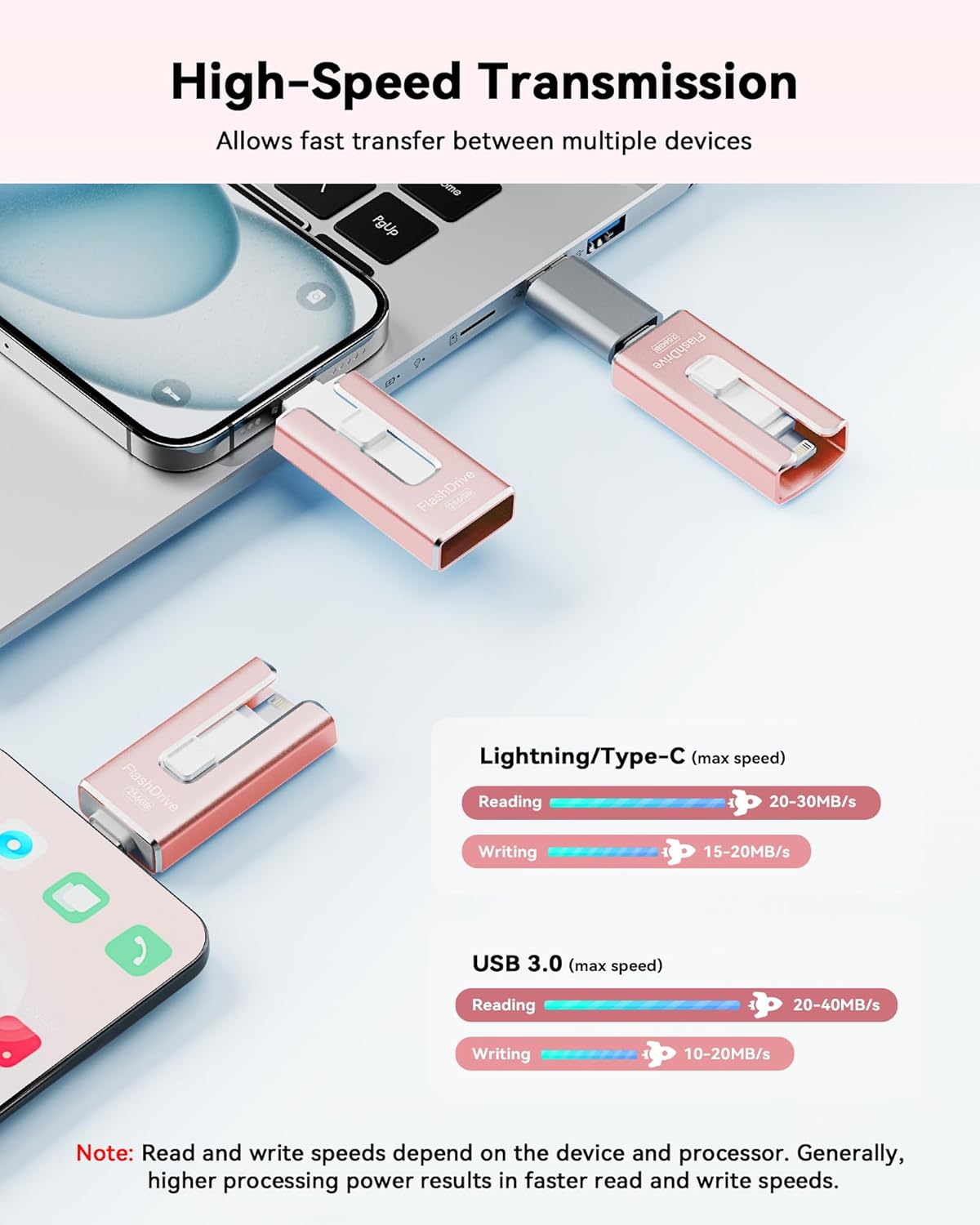 Unidad flash de 256 GB con certificación MFi para iPhone, memoria U...