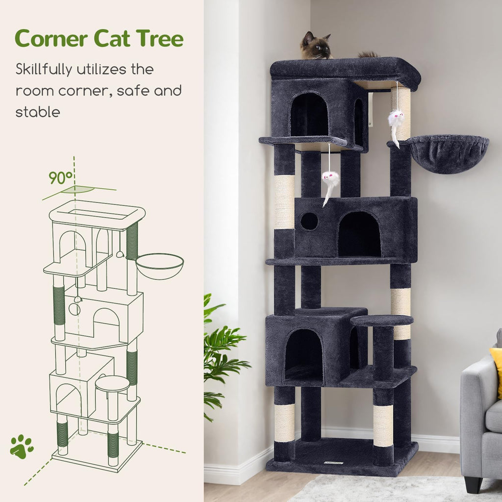 Globlazer Árbol de gato de esquina de 66 pulgadas, torre de escalada de varios niveles para gatitos, condominios para gatos, torre de rascado para gatos de interior para varios gatos con plataforma