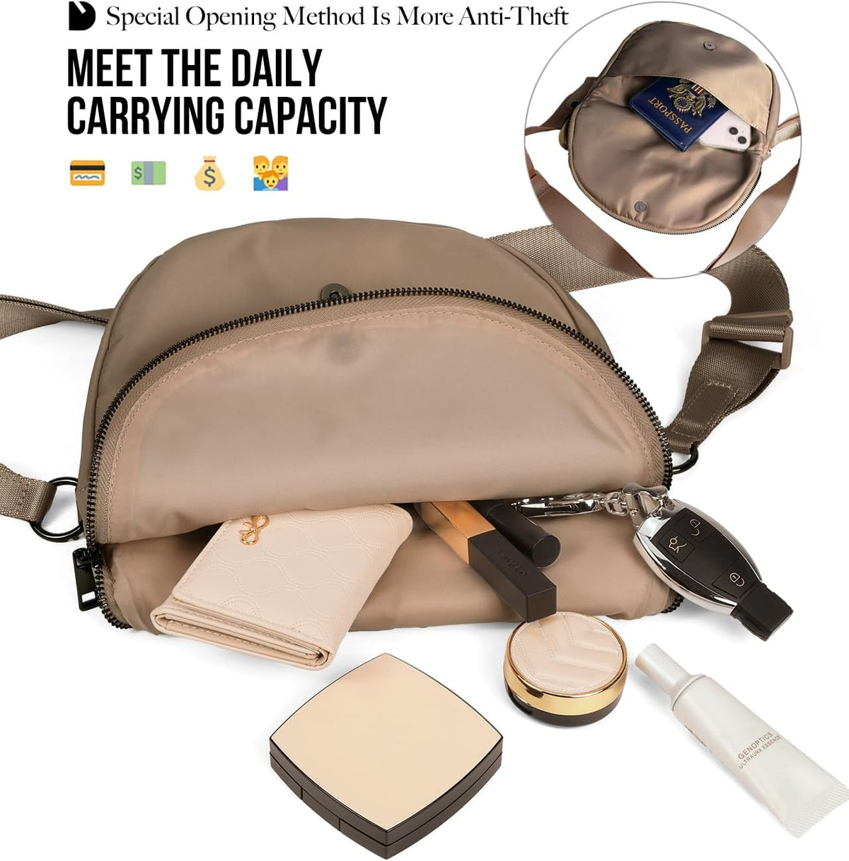 Bolso de Media Luna para Mujeres y Hombres, MEISEY - Mochila de Nylon Plegable de Moda con Correa de Hombro Ajustable