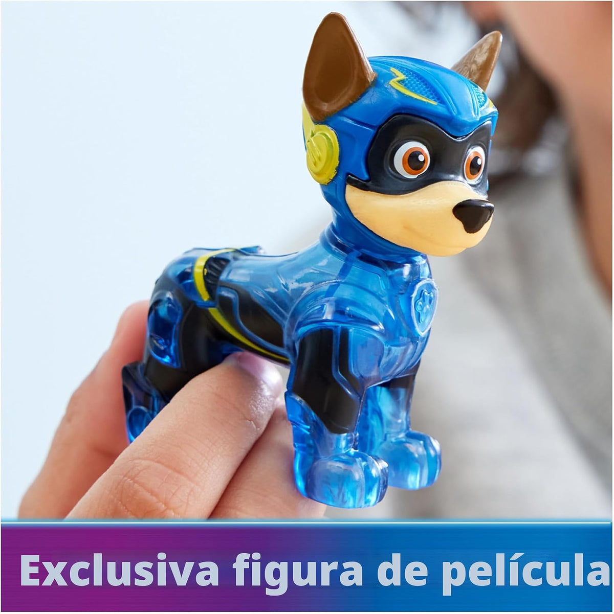 Paw Patrol: The Mighty Movie, auto de juguete con figura de acción Chase Mighty Pups, luces y sonidos, juguetes para niños y niñas mayores de 3 años