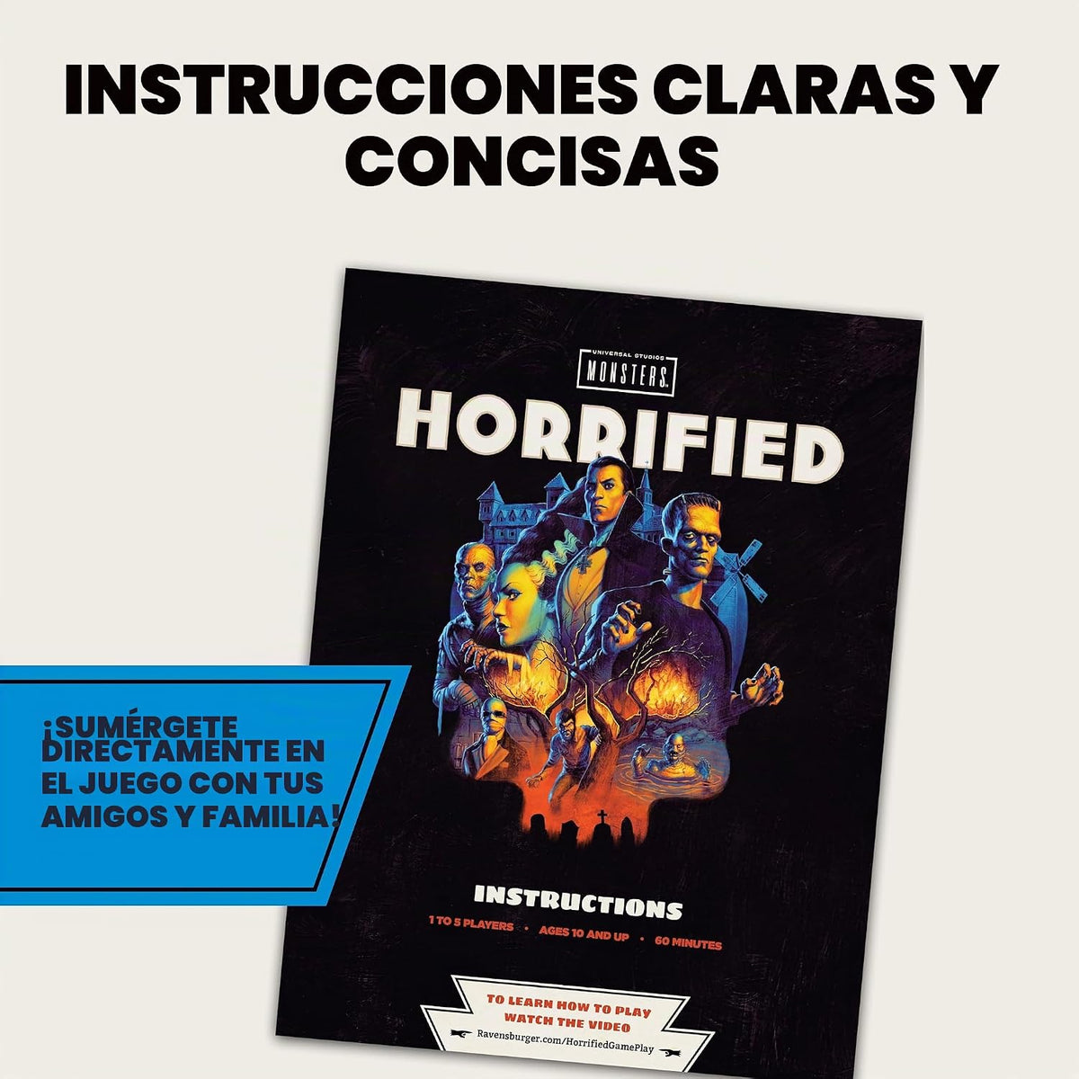 Ravensburger Horrified Games - Universal Monsters - Juego de mesa de estrategia - Mejora el pensamiento crítico y el trabajo en equipo - Juego cooperativo - Desafíos únicos de monstruos - 1 a 5