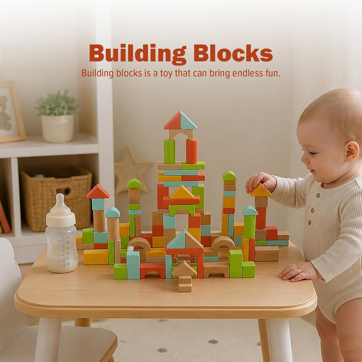 100 bloques de madera para niños pequeños de 1 a 3 años