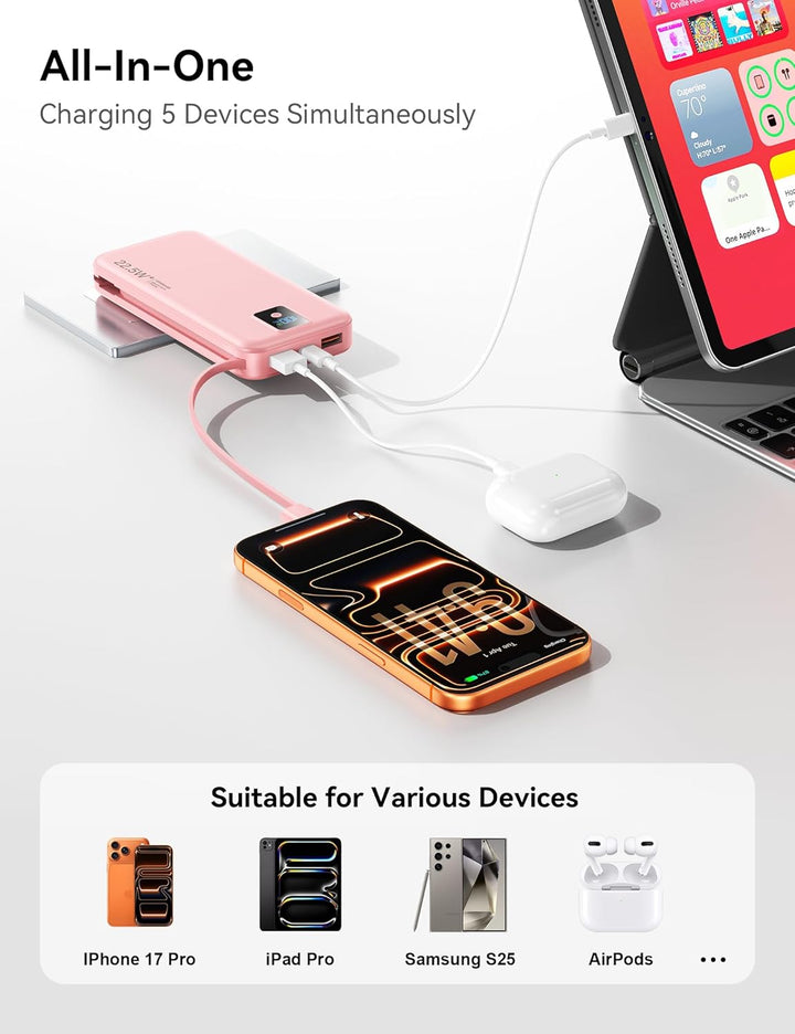 Portable Charger, 12000mAh 22.5W Fast Charging Power Bank with Buil...