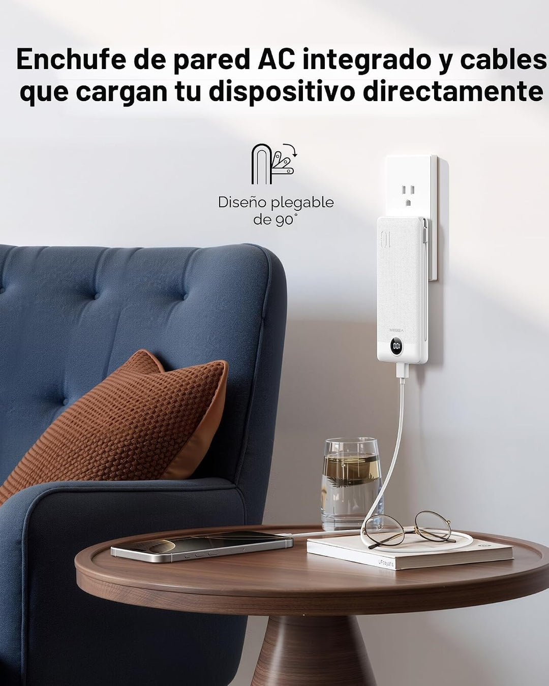 VEGER Cargador portátil de viaje todo en uno con enchufe y cables d...