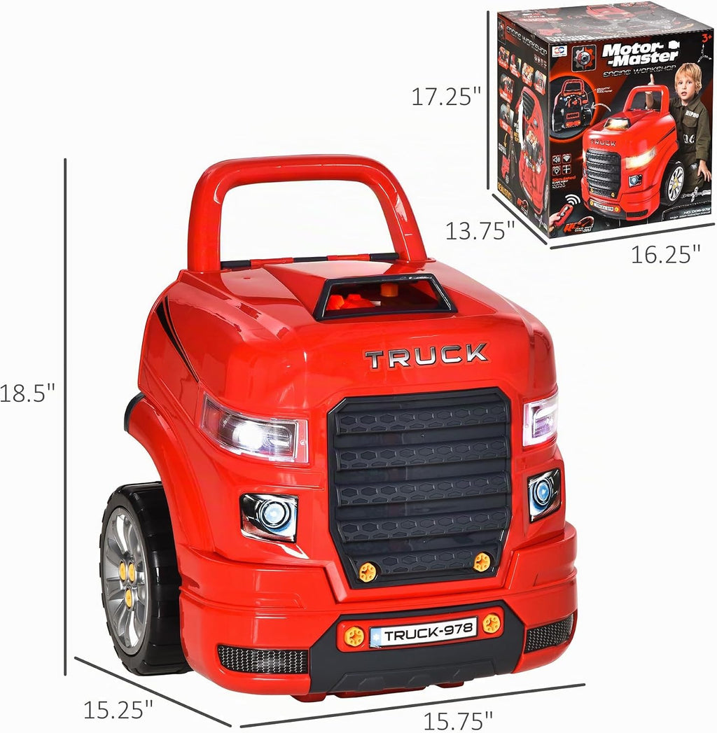 Qaba Camión motor juguete con luces, sonidos, volante para niños 3+, rojo