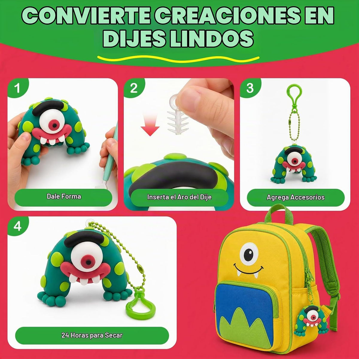 Kit de arcilla seca al aire para niños, juego de escultura de arcilla mágica de 12 monstruos, regalos de fiesta de bricolaje para niños de 4 a 12 años, ultraligero y suave, seguro y antiadherente con