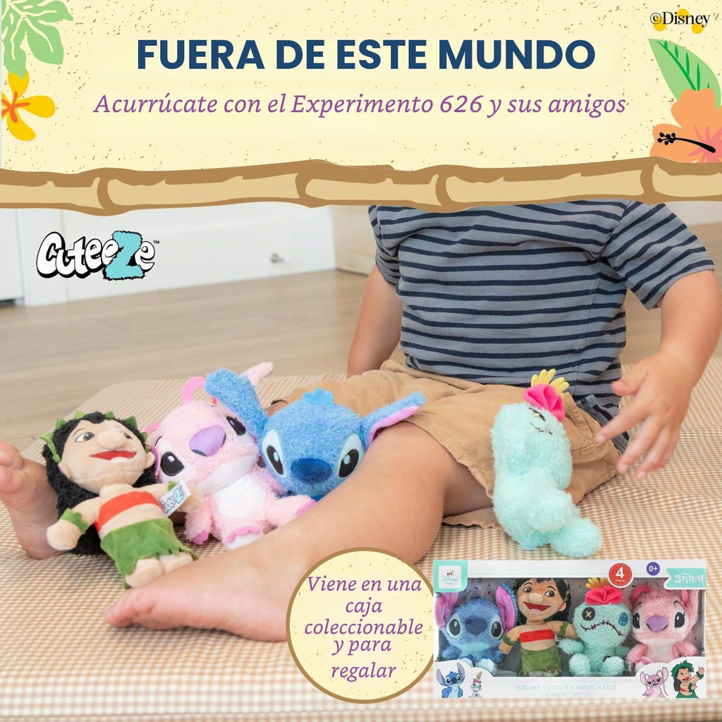 Kids Preferred Disney Baby Lilo & Stitch - Juego de regalo de peluche de 4 piezas Cuteeze
