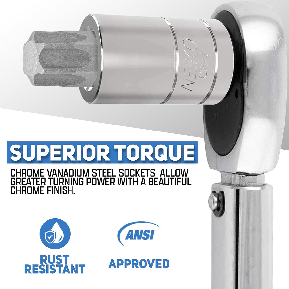 NEIKO 10083A Juego de llaves de vaso Torx Master y enchufe Torx externo, acero S2 y CrV, kit completo de salida de torque suprema, 60 piezas