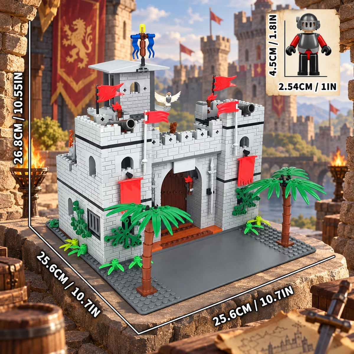 Juego de bloques de construcción del castillo medieval de caballero, con 12 figuras de caballero de las sombras, castillo del reino de los caballeros, regalo de Pascua para niños, 4+, 718 piezas