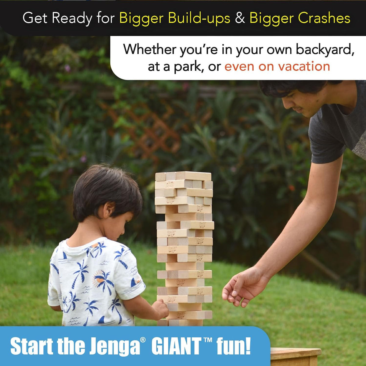 Jenga Desafío gigante, juego de apilamiento con tabla de torneos y bolsa de viaje, juego de fiesta para niños y adultos, se apila hasta 3 pies