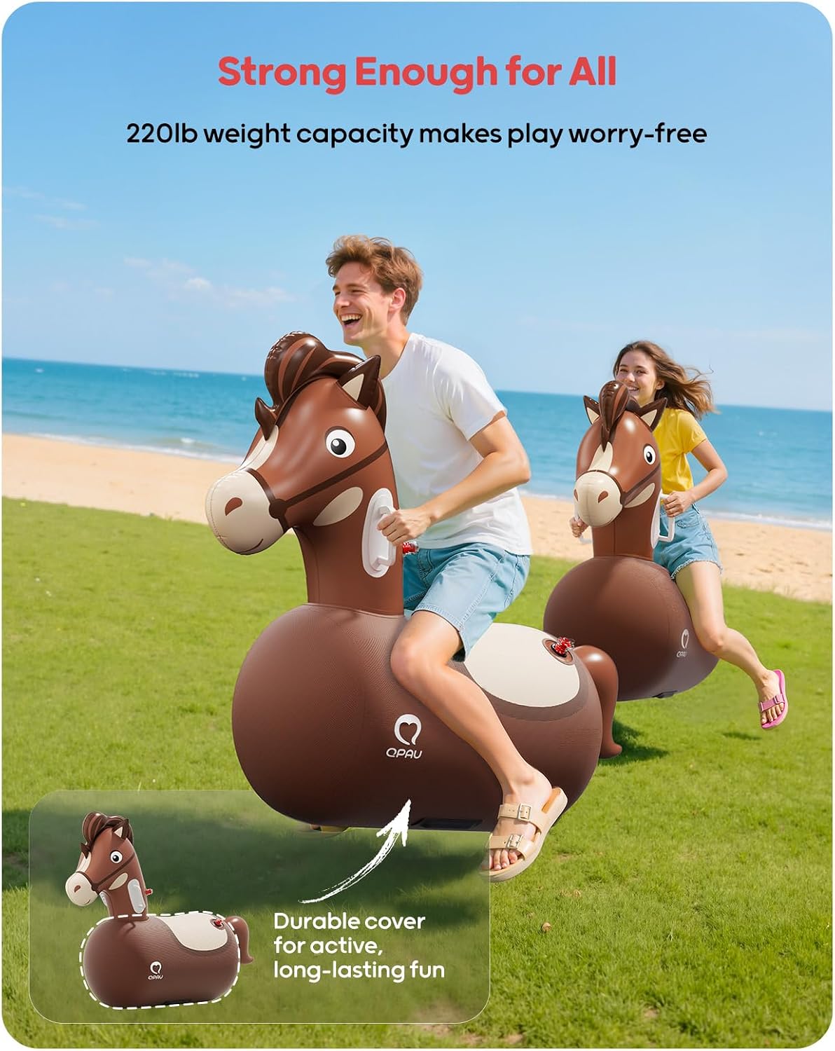 QPAU Juguete Inflable Saltador Caballo, Paquete de 2 con Bomba de Mano