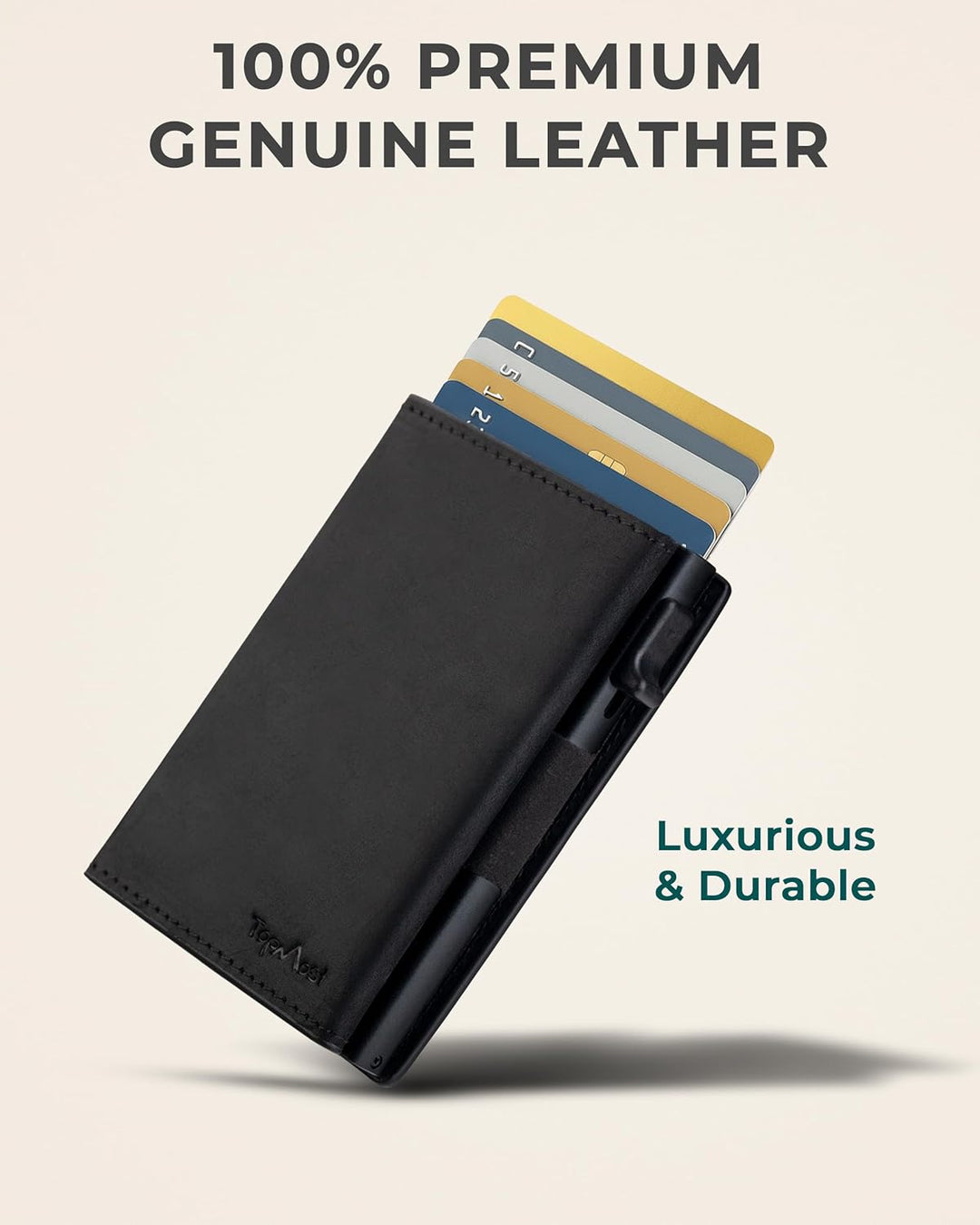 TopMost Billetera desplegable de cuero genuino para hombres, soport...