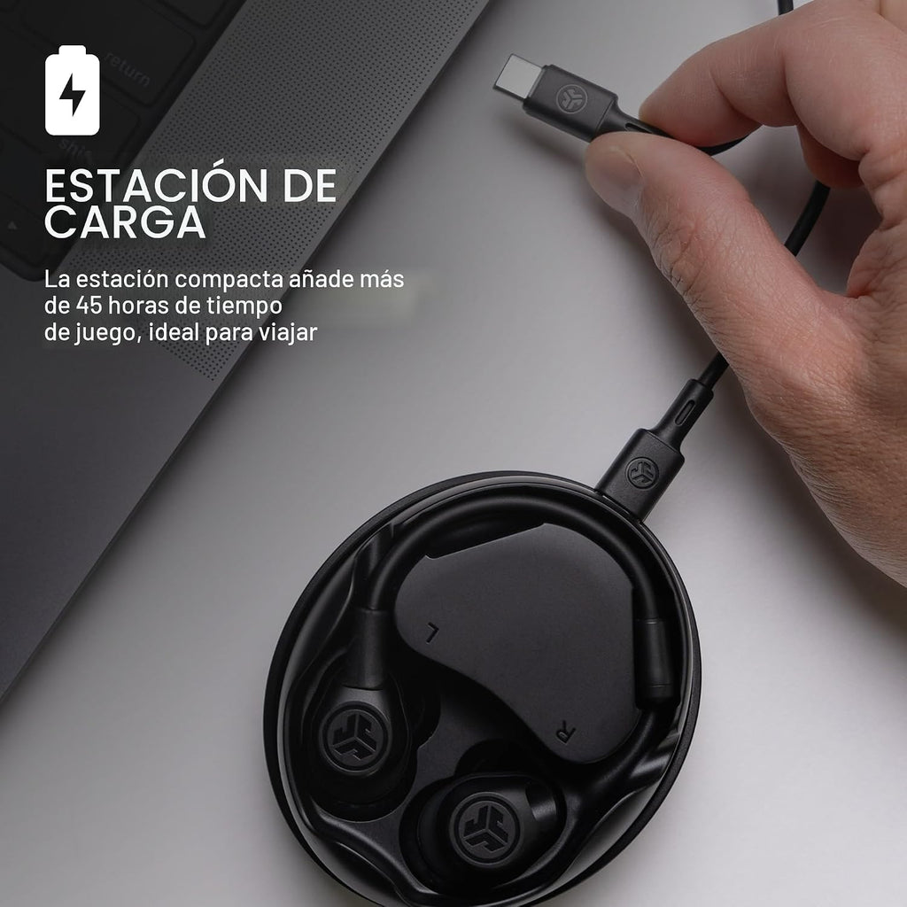 JLab Work Buds auriculares in-ear verdaderamente inalámbricos con micrófono boom con cancelación de ruido desmontable, negro, más de 55 horas totales de reproducción, Bluetooth multipunto, soporte de