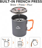 widesea Cafetera de camping de 25.4 fl oz, cafetera de prensa francesa, olla ligera para mochileros con mango plegable para camping, senderismo, cocción al fuego