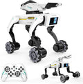 Kit de perro robot 3 en 1 con ruedas, más de 30 acciones biónicas, control de voz y control remoto, movimientos programables, batería recargable, juguete para mascotas todo terreno para niños (garra y cañón extraíbles)