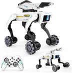 Kit de perro robot 3 en 1 con ruedas, más de 30 acciones biónicas, control de voz y control remoto, movimientos programables, batería recargable, juguete para mascotas todo terreno para niños (garra y cañón extraíbles)