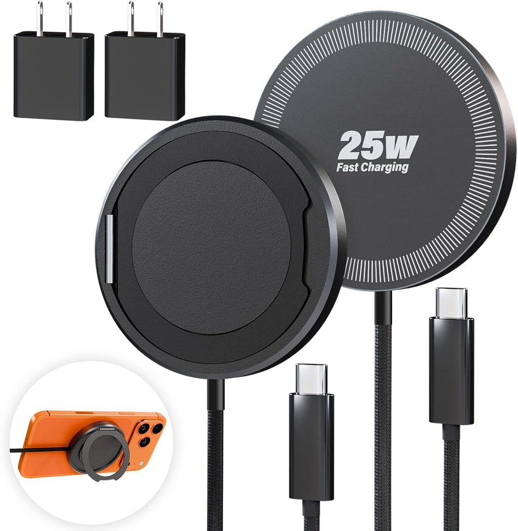 Paquete de 2 cargadores magnéticos inalámbricos para iPhone, cargador rápido para teléfono con soporte, almohadilla de carga rápida de teléfono de 6 pies y 25 W, carga magnética inalámbrica para