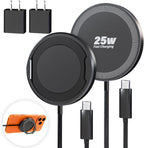 Paquete de 2 cargadores magnéticos inalámbricos para iPhone, cargador rápido para teléfono con soporte, almohadilla de carga rápida de teléfono de 6 pies y 25 W, carga magnética inalámbrica para