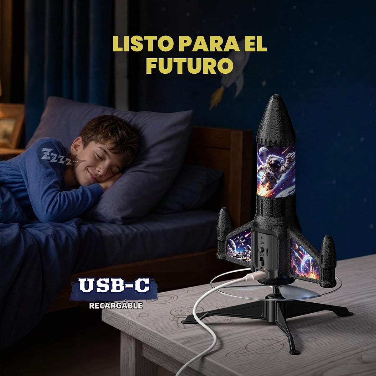 Lanzacohetes para niños con LED, juguetes de cohetes recargables para niños