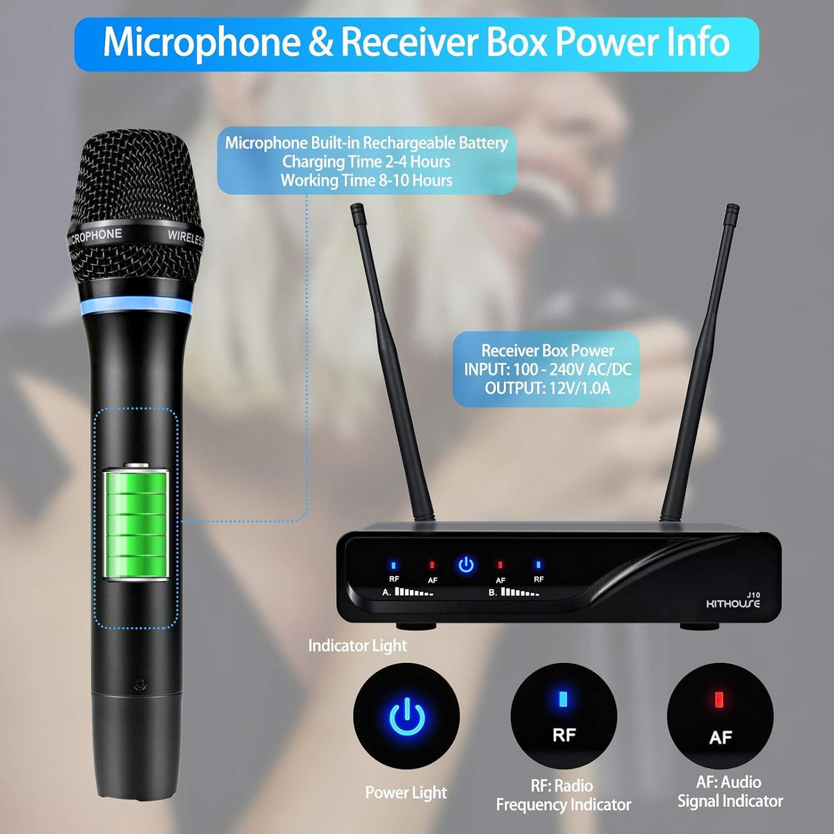 KITHOUSE Micrófono inalámbrico J10 Sistema de karaoke recargable