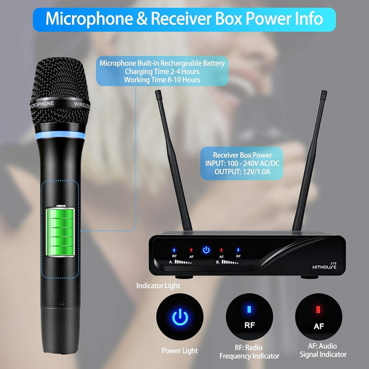 KITHOUSE Micrófono inalámbrico J10 Sistema de karaoke recargable, m...