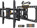 Perlegear - Soporte de pared para TV de movimiento completo con regleta de enchufes para televisores de 42–90 pulgadas hasta 68 kg, soporte de TV preensamblado con giro suave, inclinación, extensión
