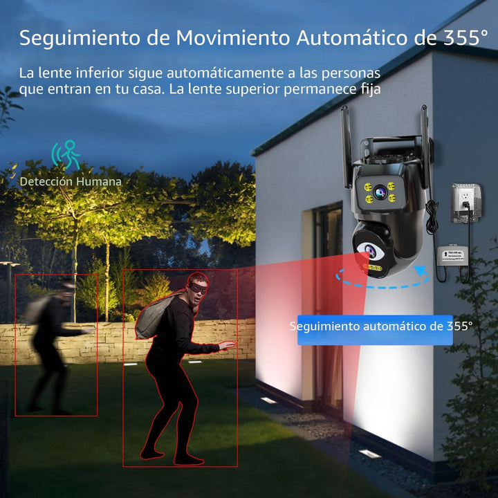 LETSCEE Cámara de seguridad WiFi de doble lente para exteriores, 2....