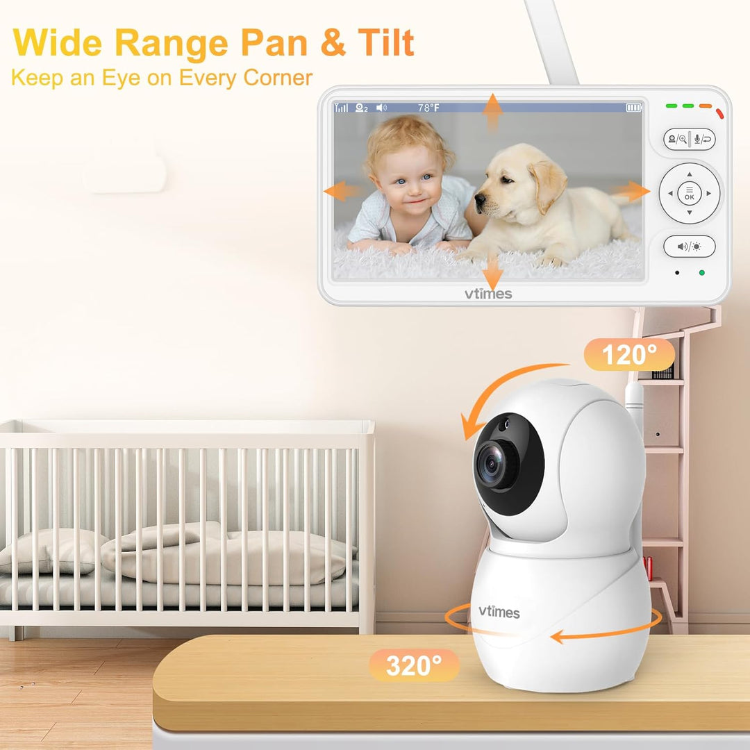 VTimes Monitor de bebé con cámara y audio, pantalla IPS de 6'&#...