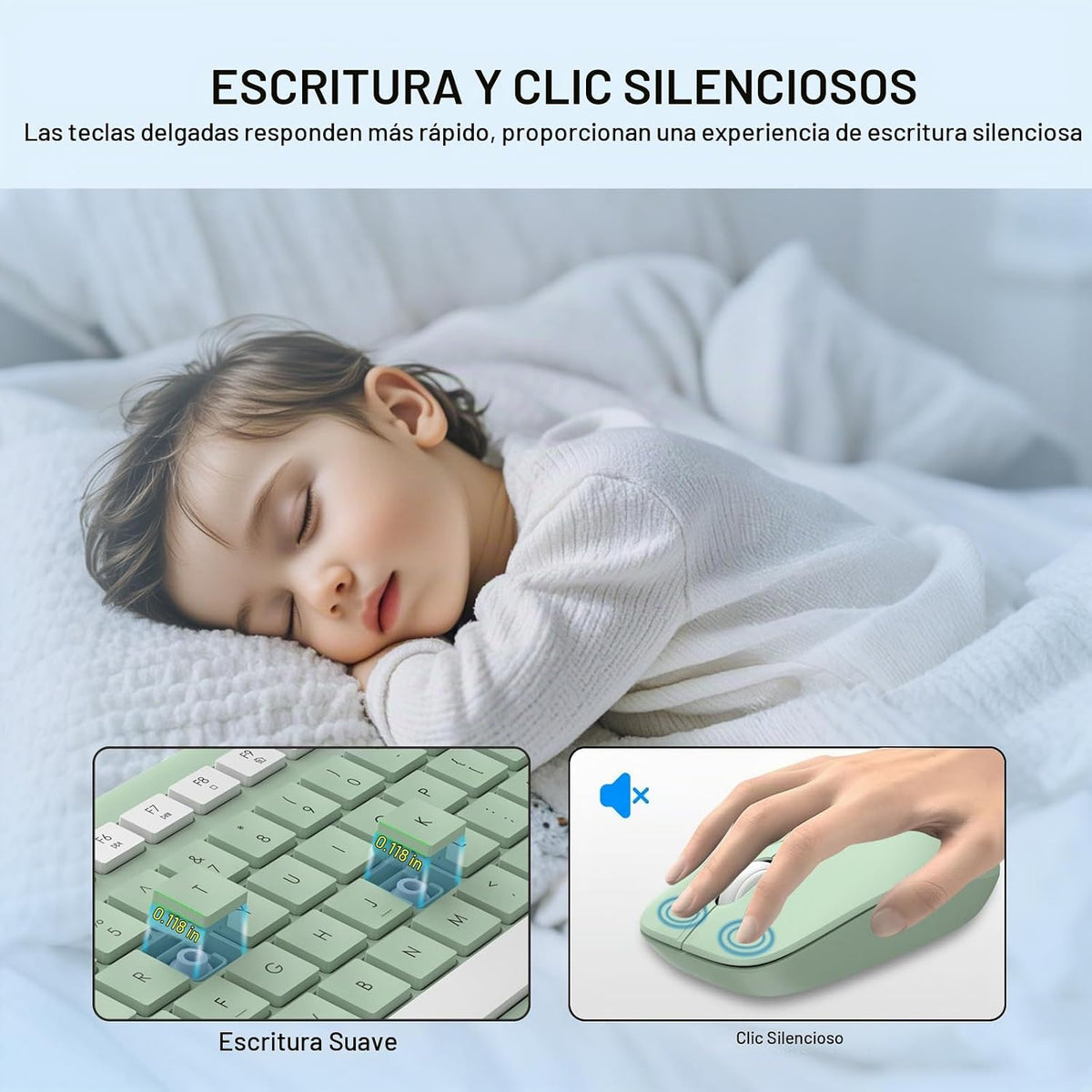 Combo de teclado y mouse inalámbricos, teclado ergonómico silencios...