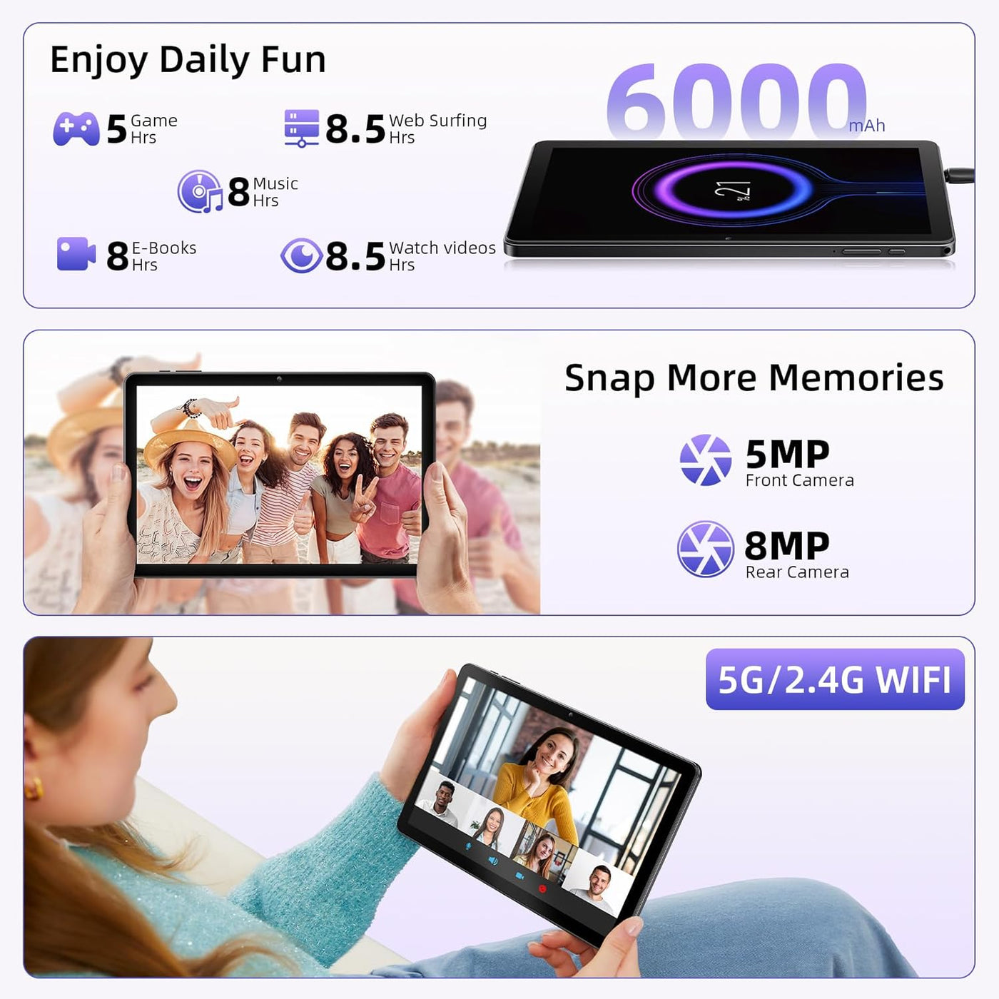 MENTUME Tablet de 10 pulgadas, tabletas para juegos Android 15, Oct...