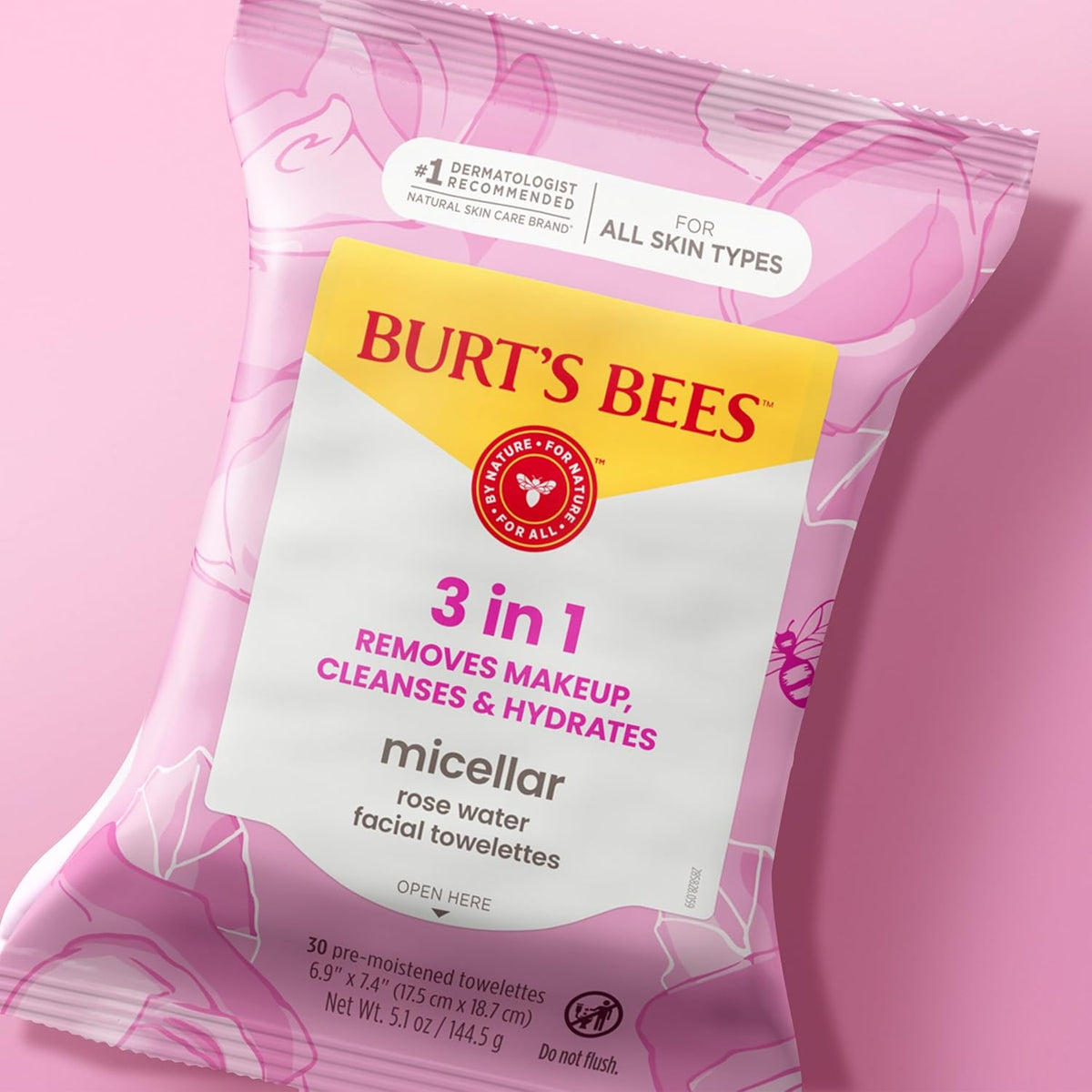 Burts Bees - Toallas faciales micelar de agua de rosas, 100% tela a...