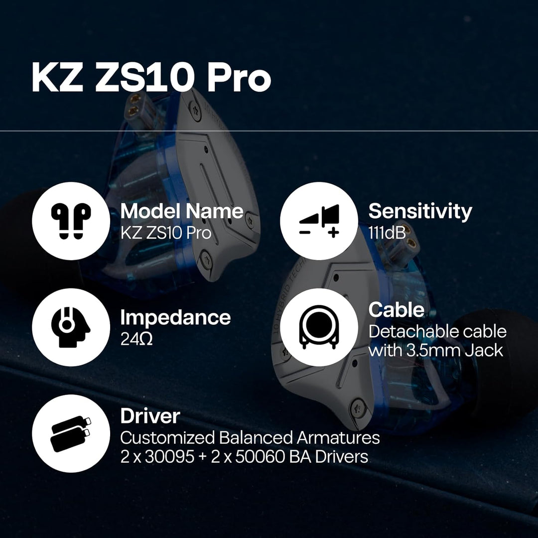 Linsoul - KZ ZS10 Pro, 4BA+1DD, con 5 controladores, auriculares de...