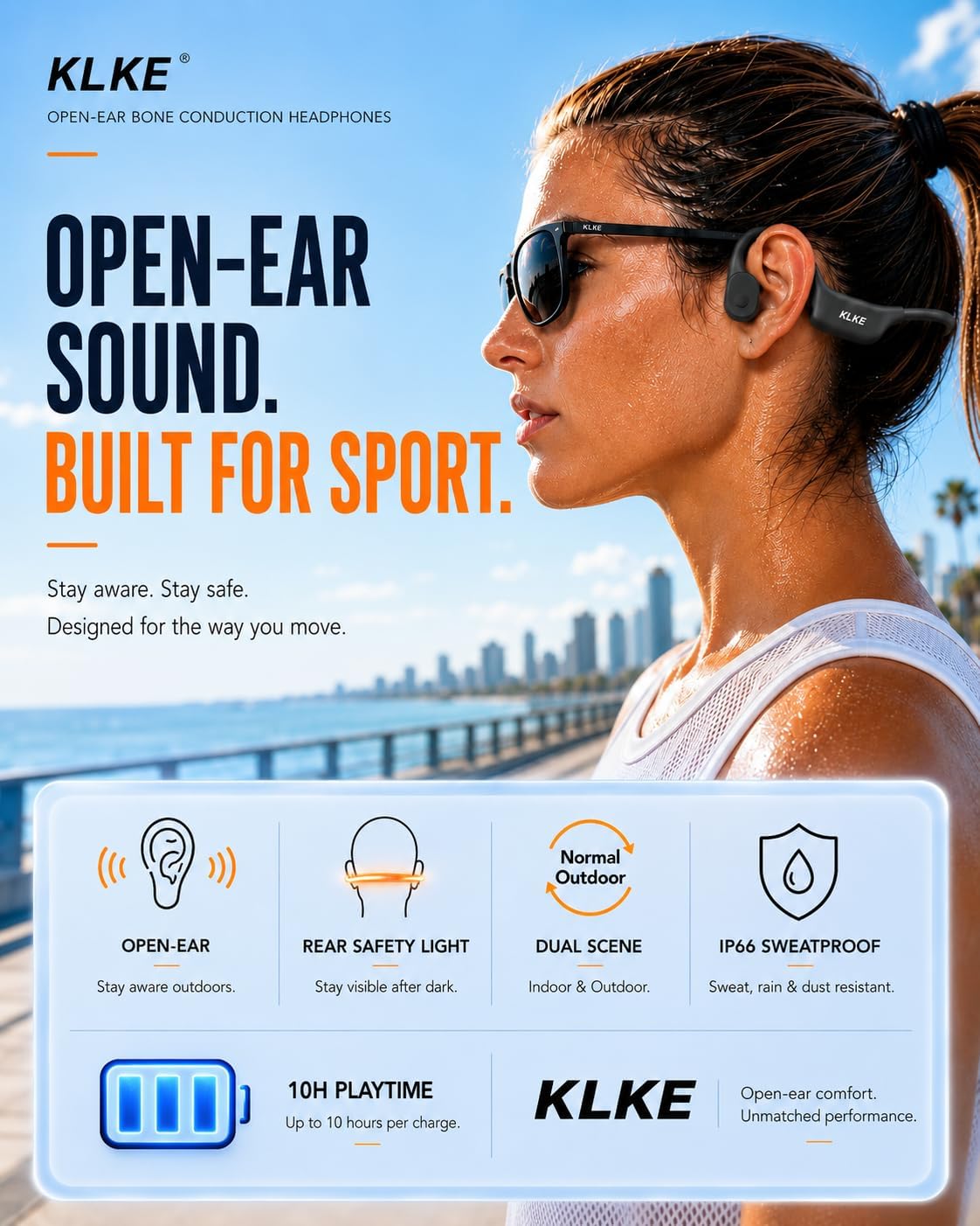 Z3 Auriculares de conducción ósea de oído abierto con micrófono, auriculares deportivos