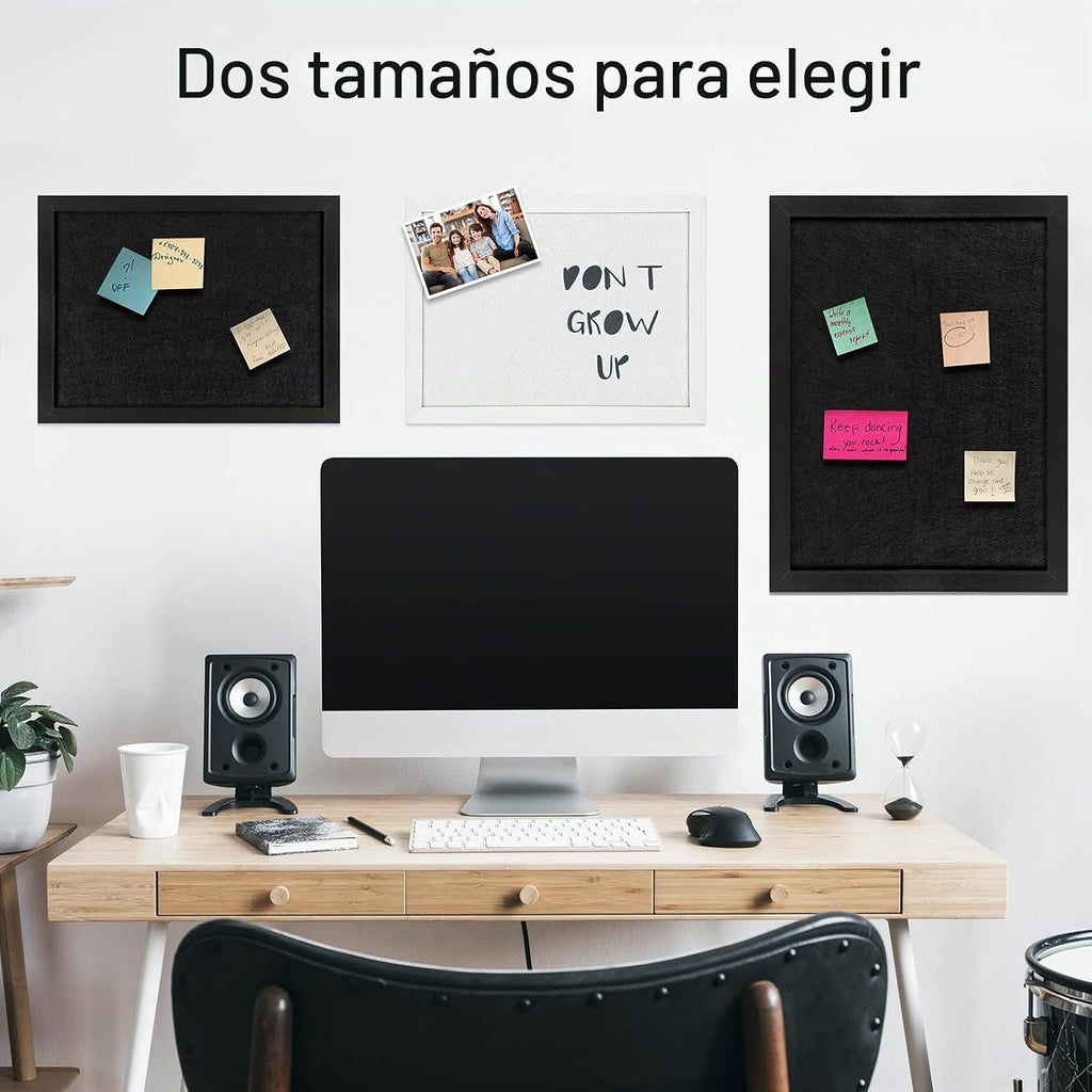 TORASO Tablero de corcho para anuncios, tableros de corcho para paredes con chinchetas, pernos de ojo, juntas, tornillos, tablero de chinchetas para oficina, escuela y hogar (todo negro, 17"x23-1P)
